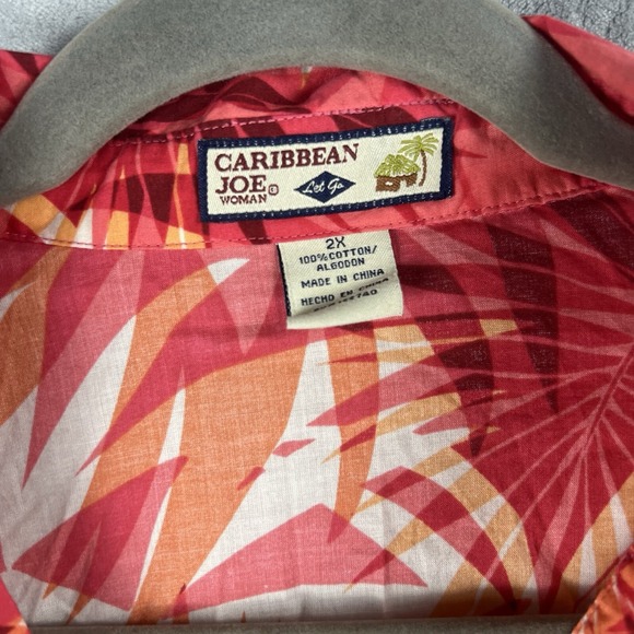 Caribbean  Joe Women  Shirt Womens 2X Tropical Floral Hawaiian 100% Cotton - Picture 11 of 11